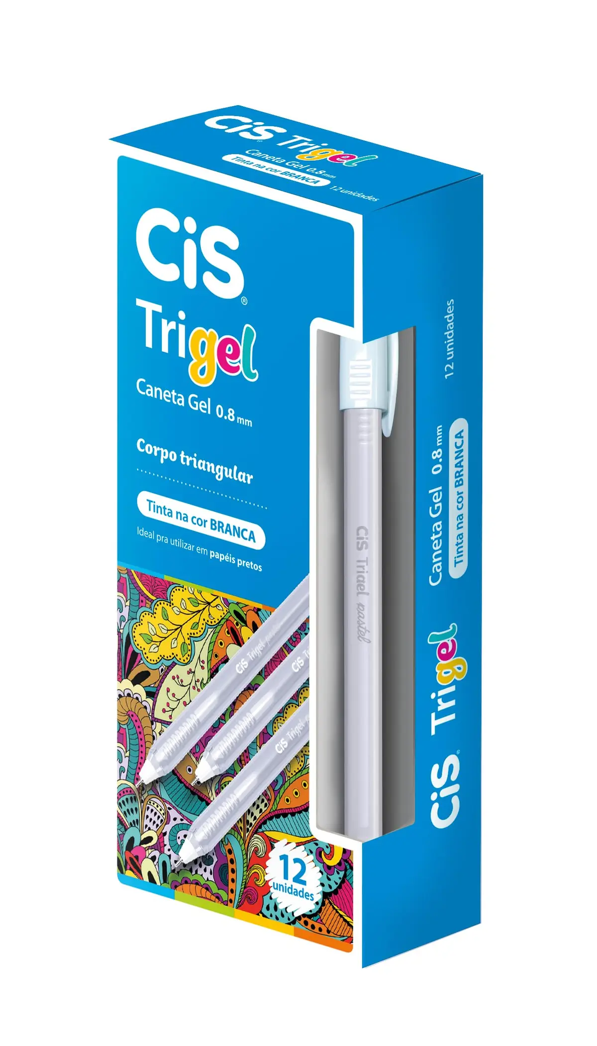 CIS TRIGEL Pastel Caneta Gel - 0.8mm - Branca - Caixa com 12 unidades - 1