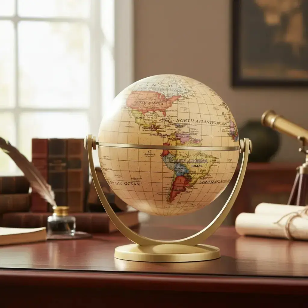 Globo Terrestre Giratório 360° De Mesa Sala E Escritório Base Dourado Globo Azul e dourado