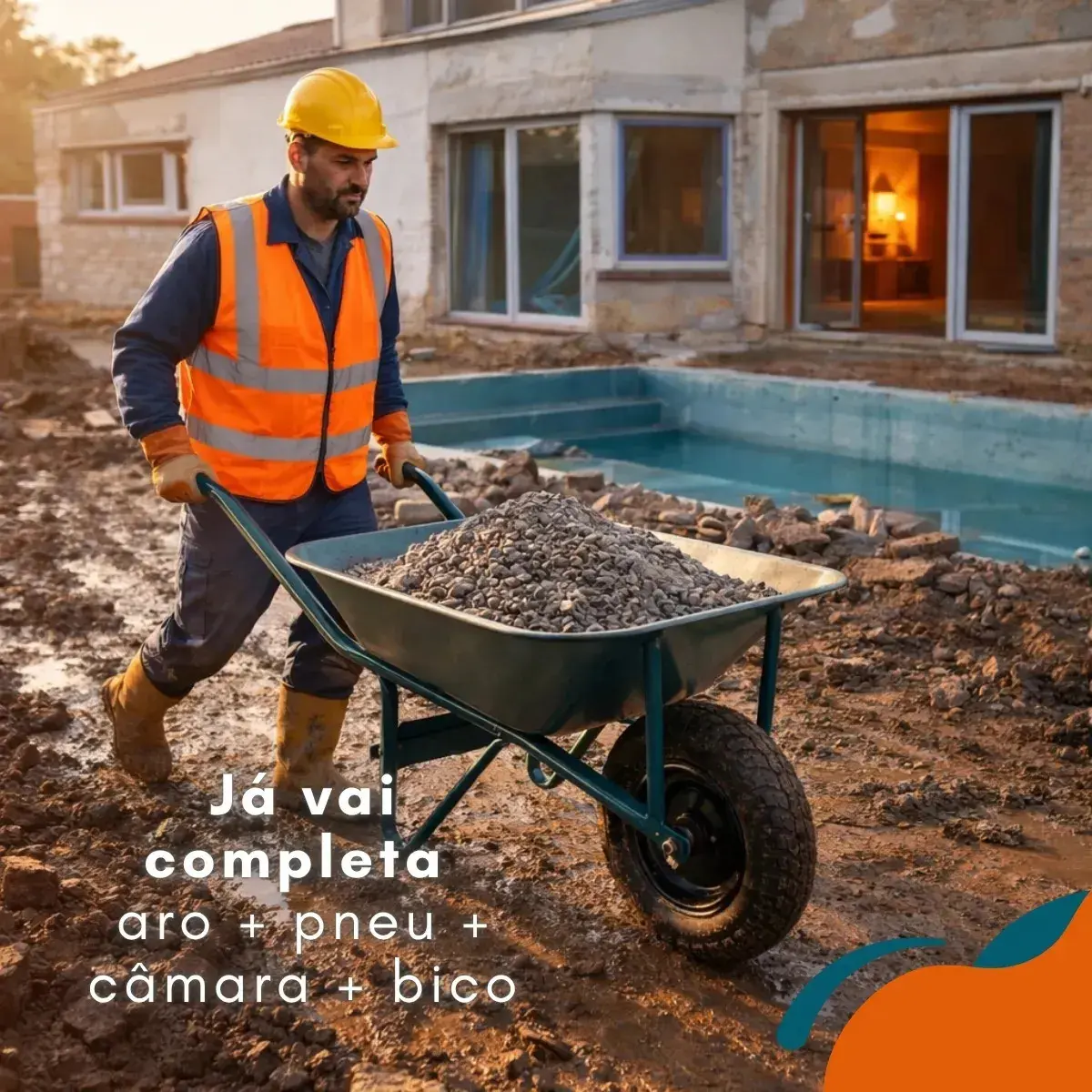 Roda Carrinho Mão Carga Carriola Rolamento Esfera Duplo Blindado Eixo Aro 3,25x8 Universal Furo 0,98 Polegadas 25mm Anti Corrosão Anti Impacto Bico Reforçado Construção Obra Pedreiro thumbnail 6