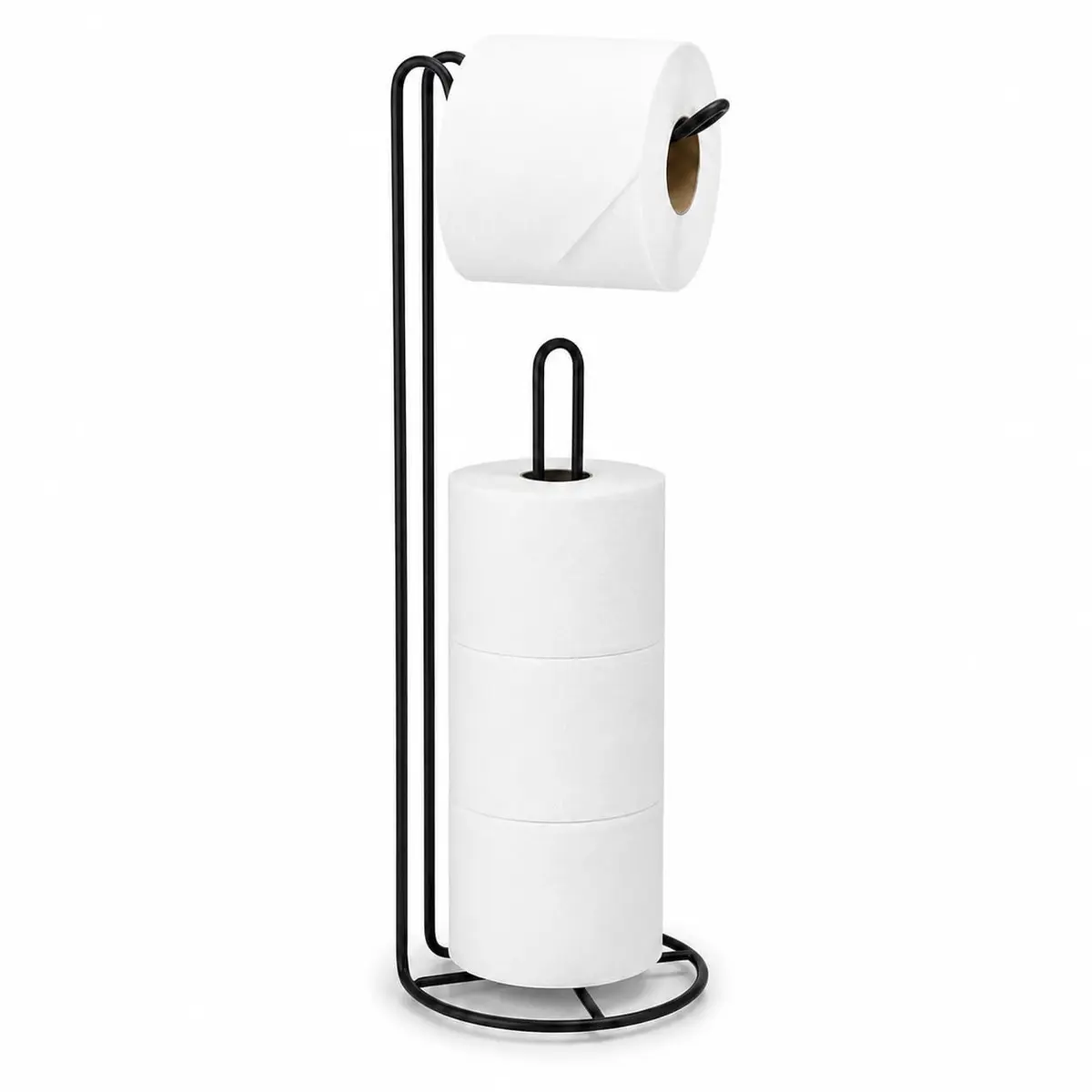 Suporte de Papel Higiênico de Chão em Metal - Papeleira de Piso, para 4 Rolos (1 em Uso + 3 Reserva), com Base para Banheiro, Porta Rolo de Chão com Haste Vertical, para Banheiro, Lavabo e Escritório