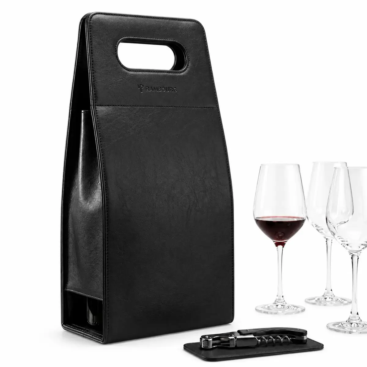 Bolsa Porta Vinhos Duplo para duas garrafas em couro 100% Legitimo de Luxo Presente Elegante, Funcional e Ideal para Lazer, Eventos e Armazenamento Seguro de Bebidas. (Preto) - 1
