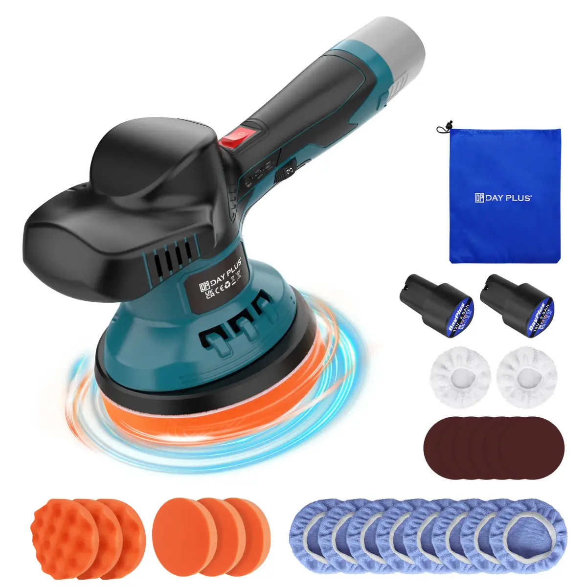 Cordless Car Polisher Kit, Polimento Buffer, 6 Velocidade Variável, Carro Detalhamento, Depilação, Remoção Scratch, 12V - 1