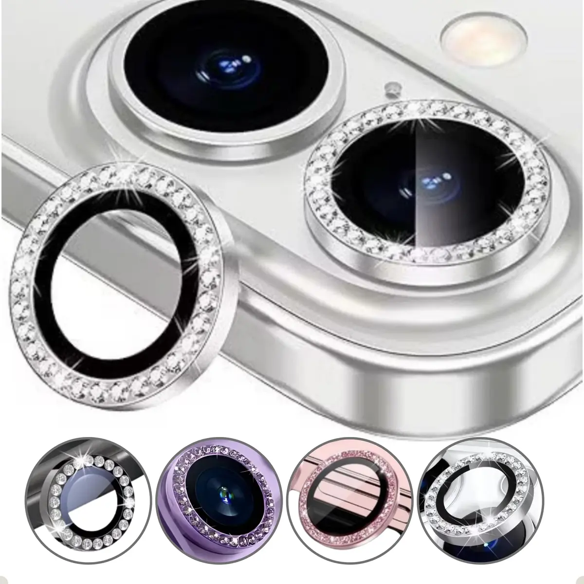 Kit 2 Películas Lente iPhone 16 e 16 Plus Strass Lente Proteção Protetor Câmera Para Premium Vidro Temperado (Prata) - 1