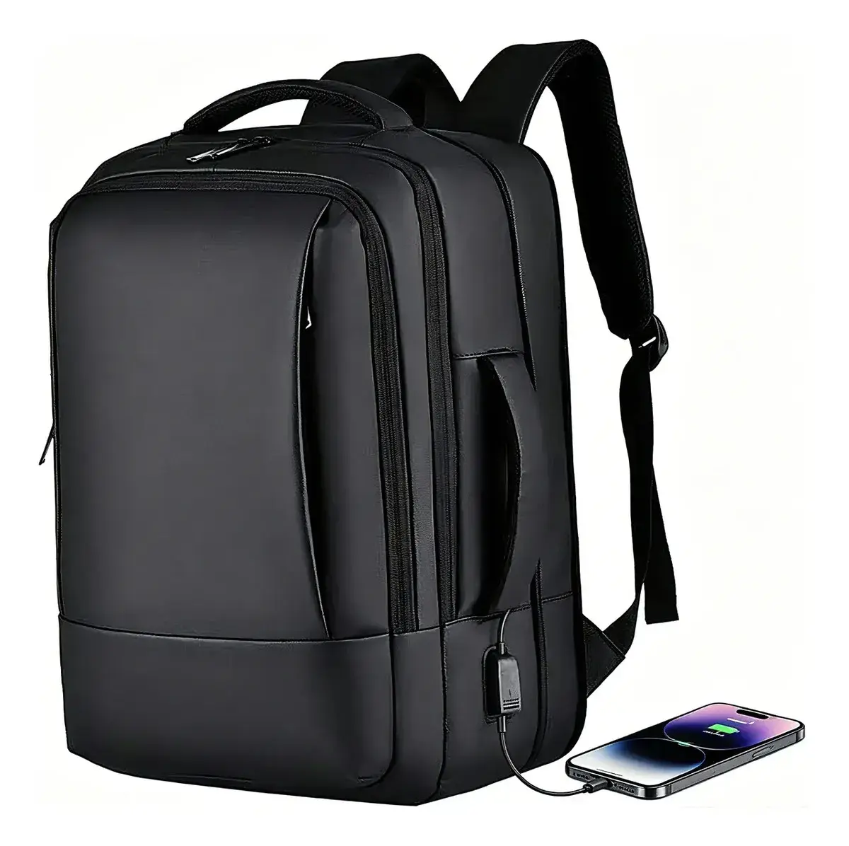Mochila Dos Homens Com Faixa Impermeável Para Expansão Preto Liso - 1
