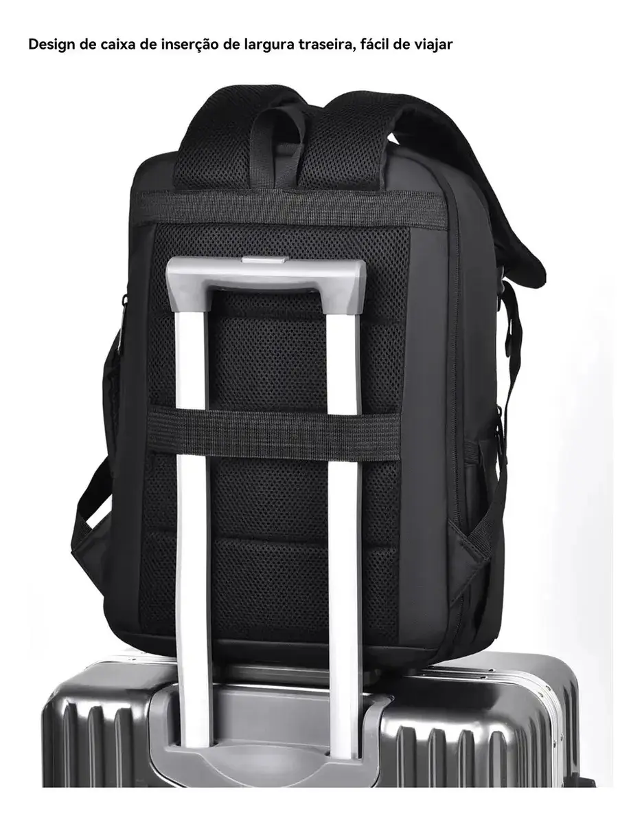 Mochila Dos Homens Com Faixa Impermeável Para Expansão Preto Liso thumbnail 4