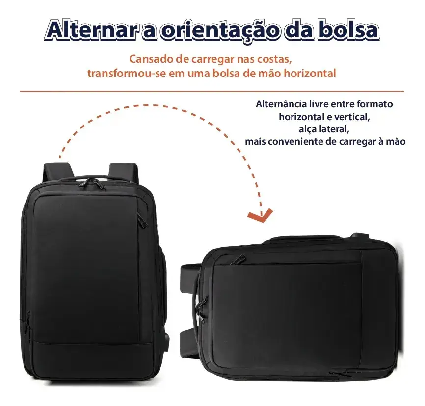Mochila Dos Homens Com Faixa Impermeável Para Expansão Preto Liso thumbnail 8