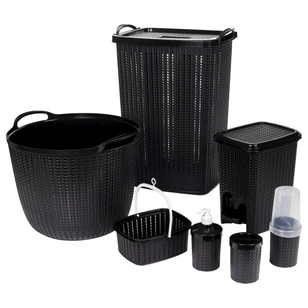 Kit Banheiro e Lavanderia Trama 7 Peças, Preto, Plasútil - 1