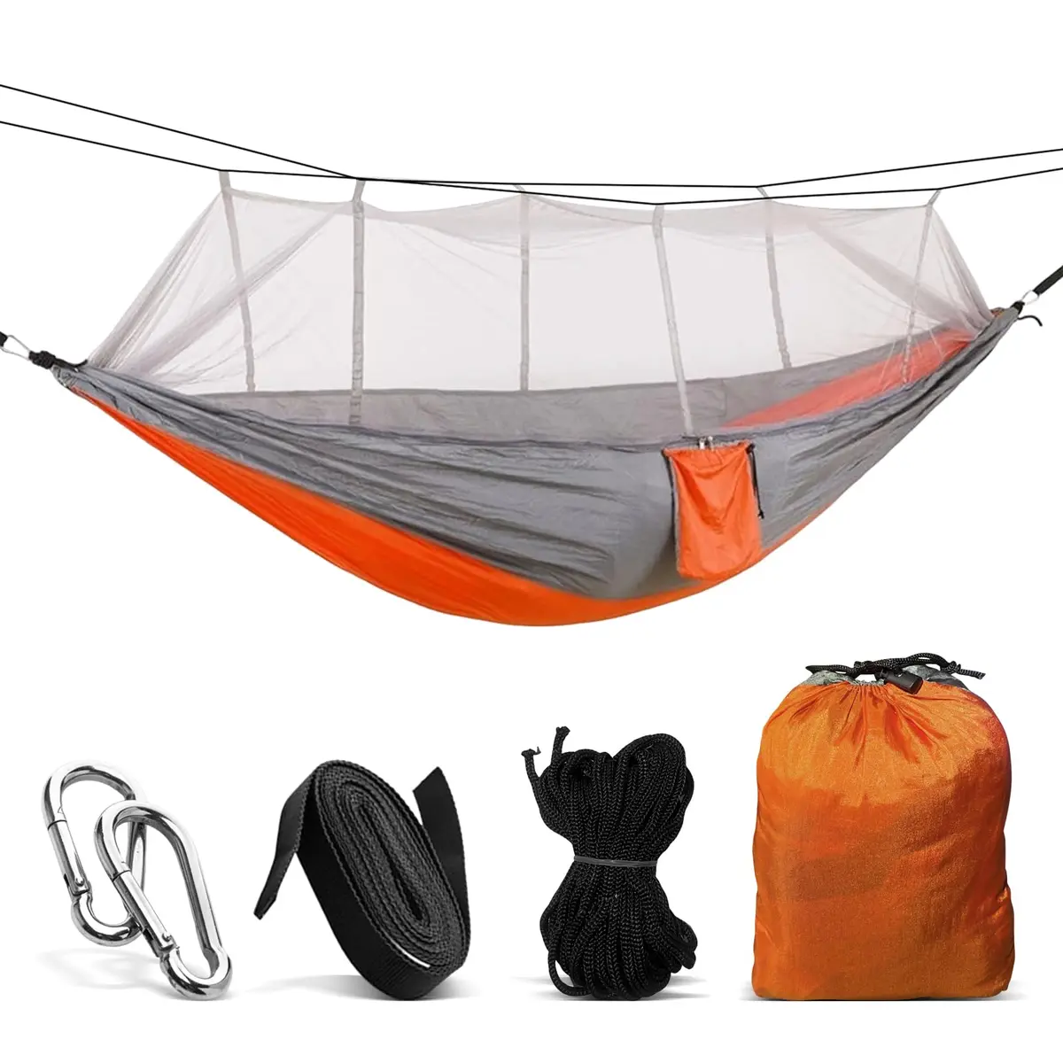 Rede De Dormir Camping Construção Rápida, Portátil Dobrável Rede de Árvore Acampamento (Laranja C/Mosquiteiro)