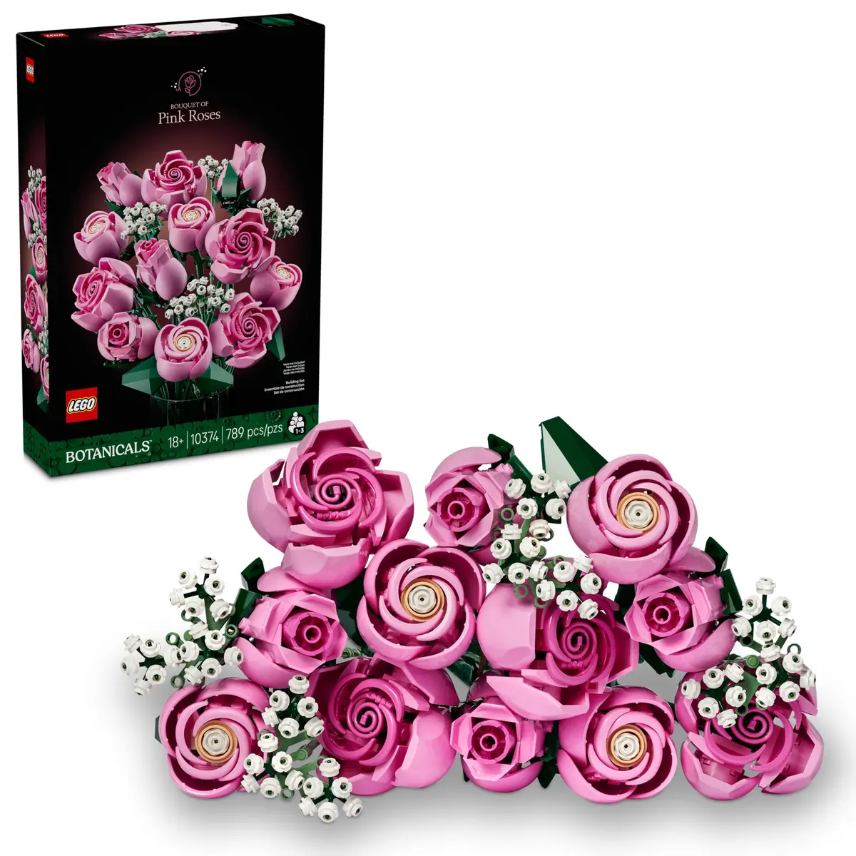 LEGO Botanicals Buquê de Rosas Cor de Rosa - Conjunto de Construção para Adultos, Anos 18+ - Flores Artificiais Decorativas para Lar, Escritório - 10374