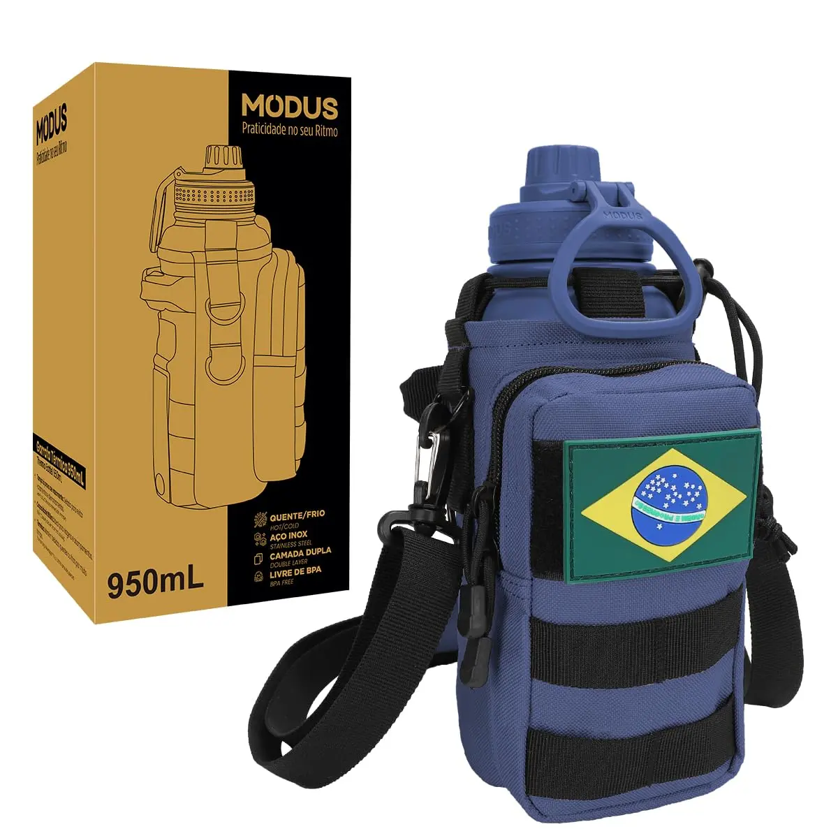 Garrafa Térmica de Aço Inoxidável 950ml Isolamento a Vácuo com Bolsa | Azul