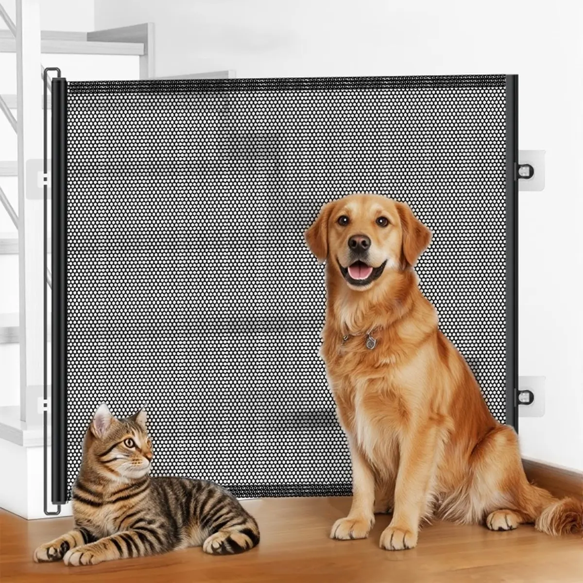 Portão de Tela para Cães para Escadas e Ambientes Internos - 78 cm de Altura x 130 cm de Largura | Fácil Instalação e Material Resistente | Ideal para Portas, Escadas e Corredores (130 * 78 cm)