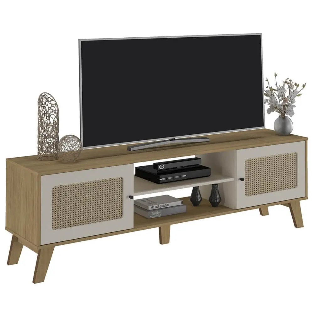 Artely Rack Charlotte para Tv até 75" com 2 Portas, Carvalho/Off White