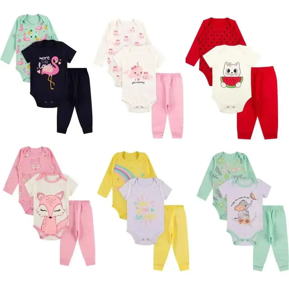 Kit 9 Roupa De Bebe Menina Body E Calça Mijão Algodão Cor Sortido Tamanho G (6 à 9 meses)