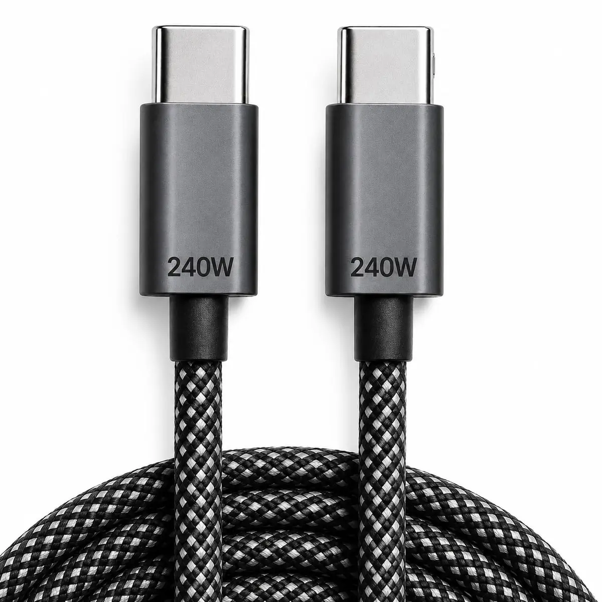 Cabo Carregador Nylon Trançado Ultra Rapido 240w 1 Metro Transferencia De Dados Compativel Com iPhone 15 16 17 Tablet Notebook Xiaomi LG Motorola Smartwatch - 1