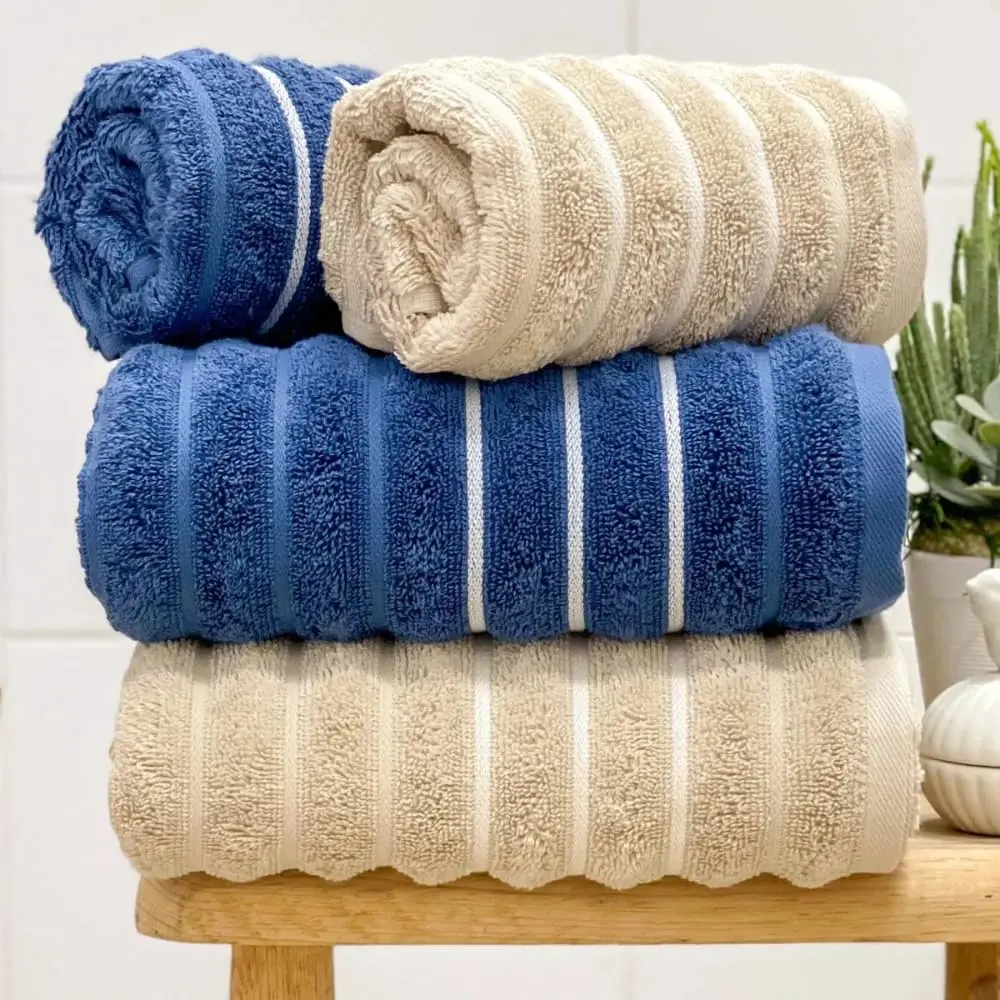Jogo de Toalha Ondas 100% Algodão 450g/m² 4 Peças Banho e Rosto Bege e Azul - 1