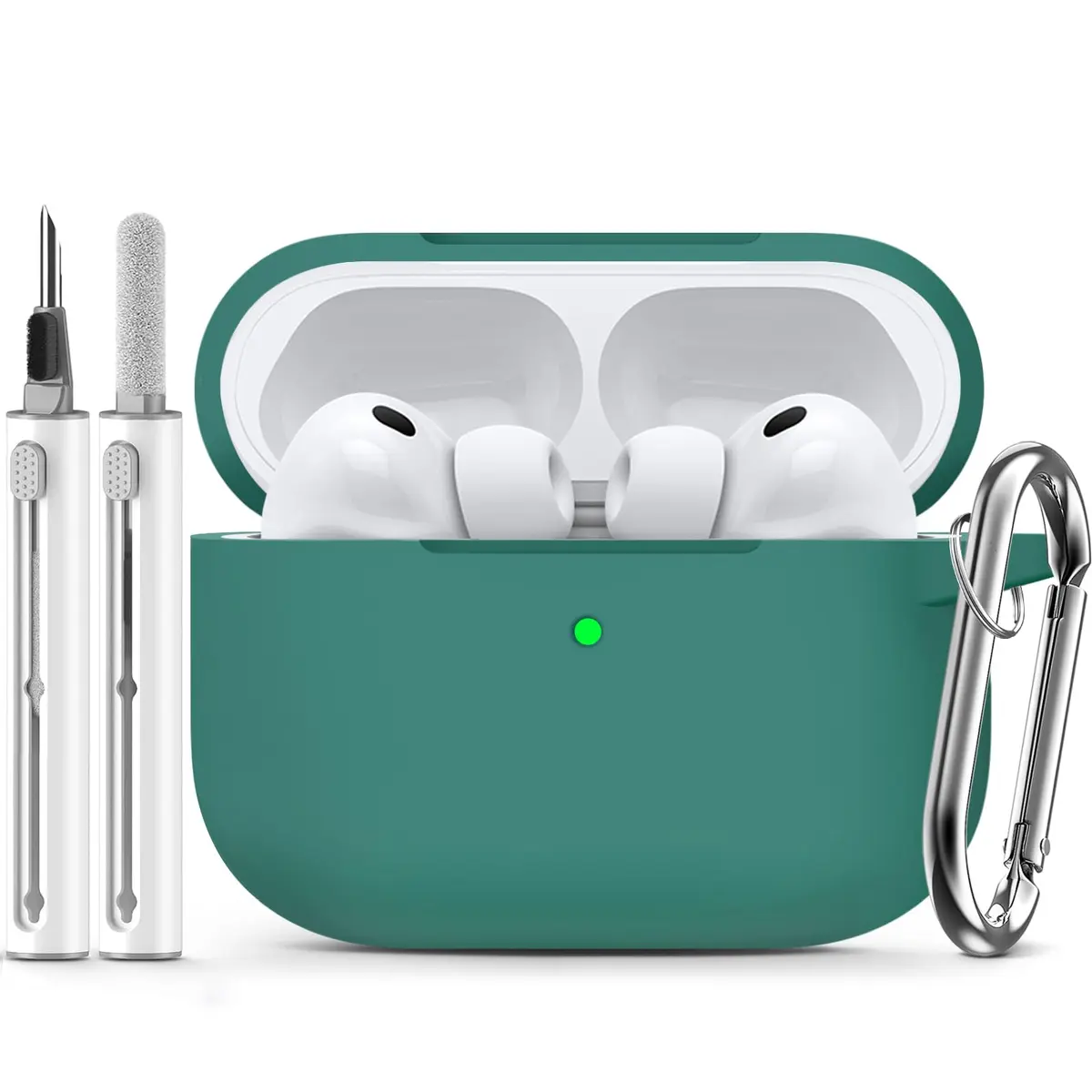 Capa de Silicone Ljusmicker para AirPods Pro 3 (2025), com Kit de Limpeza e Chaveiro, Verde Pinho