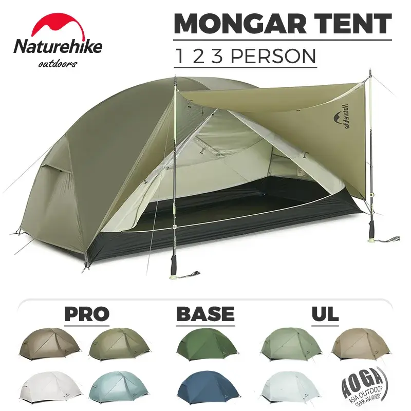 barraca de camping Naturehike Mongar UL/PRO/BASE para 1, 2 ou 3 pessoas, ultraleve, impermeável, para caminhadas, barraca de camping dobrável para uso ao ar livre. barracas de acampamento