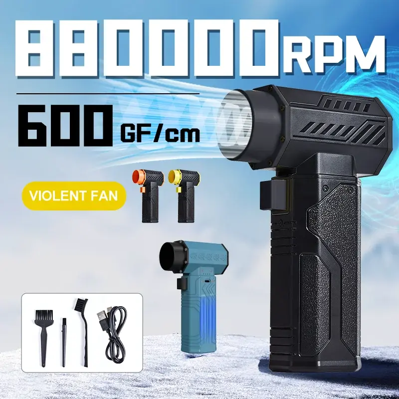 Ventilador turbo de 880000rpm, ventilador de ar poderoso, 10000mah, 600g, impulso 70 m/s, espanador sem escova, secador de remoção de folhas a vácuo para carro