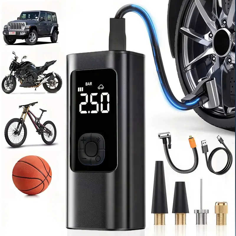 Bomba de Ar Digital Portátil Compressor Inflator Multi-função Calibrador de Carro Recarregável M6 - 1