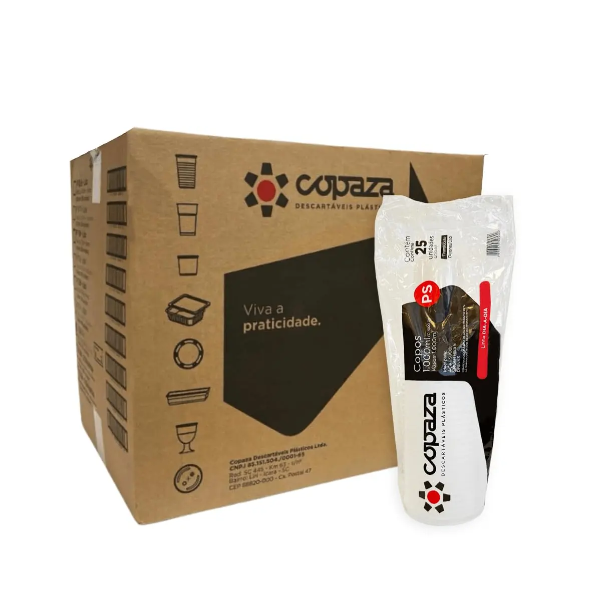 Copo de 1.000ml Translúcido com Degrau Copaza com 300 unidades