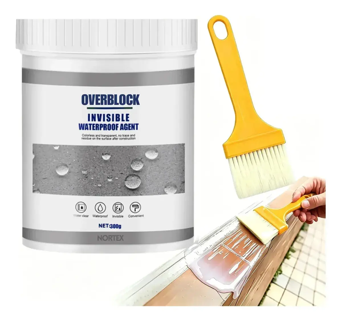 Impermeabilizante Para Infiltrações Invisível Transparente Overblock Impermeável Super Selante De 300g + Pincel - 1