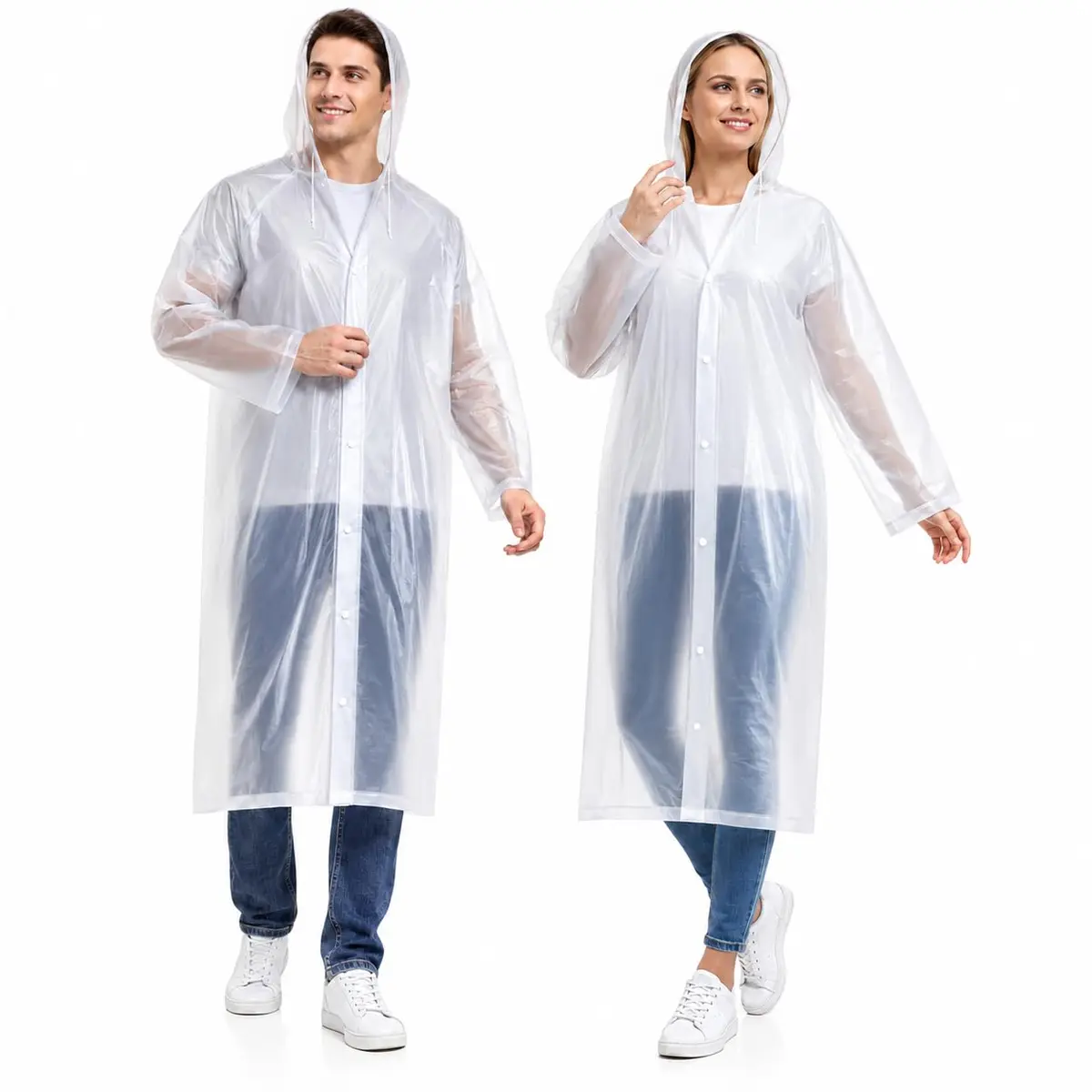 Capa de chuva reutilizável em EVA para proteger corpo, cabeça e roupas durante deslocamentos, passeios, esportes e eventos.