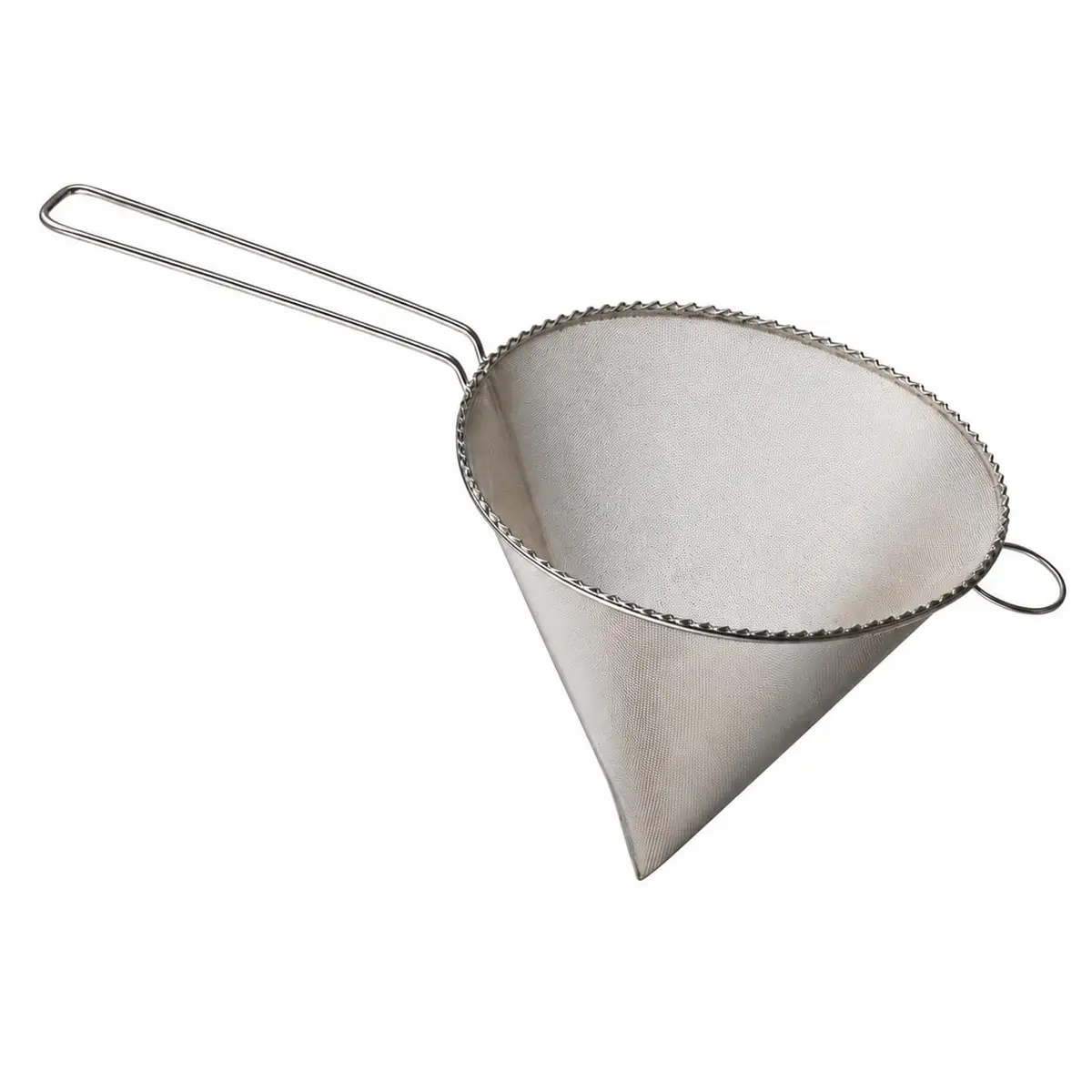 Peneira Chinois Cônica Em Aço Inox Com Cabo 14,5cm E Malha Fina 10Cm De Altura Para Coar Oléo Molhos Caldos E Preparações