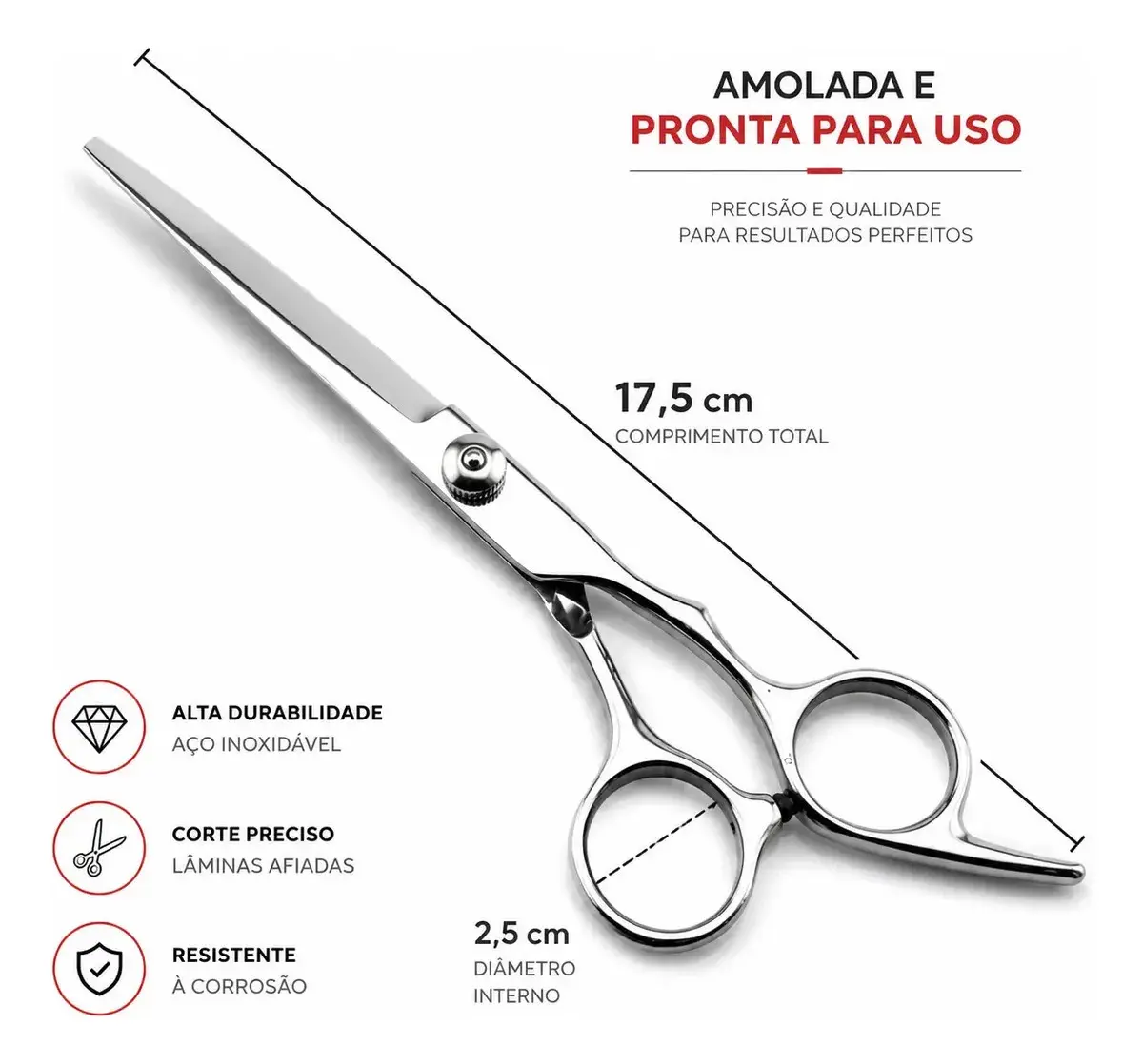 Tesoura Cortar Cabelo Barba Cabeleireiro Descanso Ergonômica Dedo Inox 17,5 cm ASPE SHOP thumbnail 2