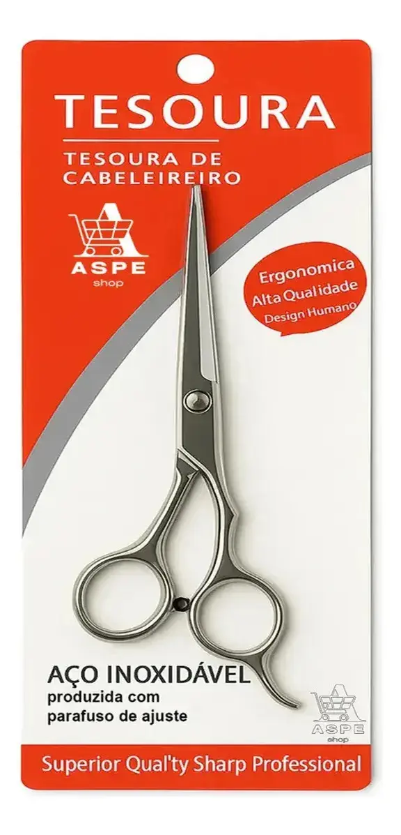 Tesoura Cortar Cabelo Barba Cabeleireiro Descanso Ergonômica Dedo Inox 17,5 cm ASPE SHOP thumbnail 3