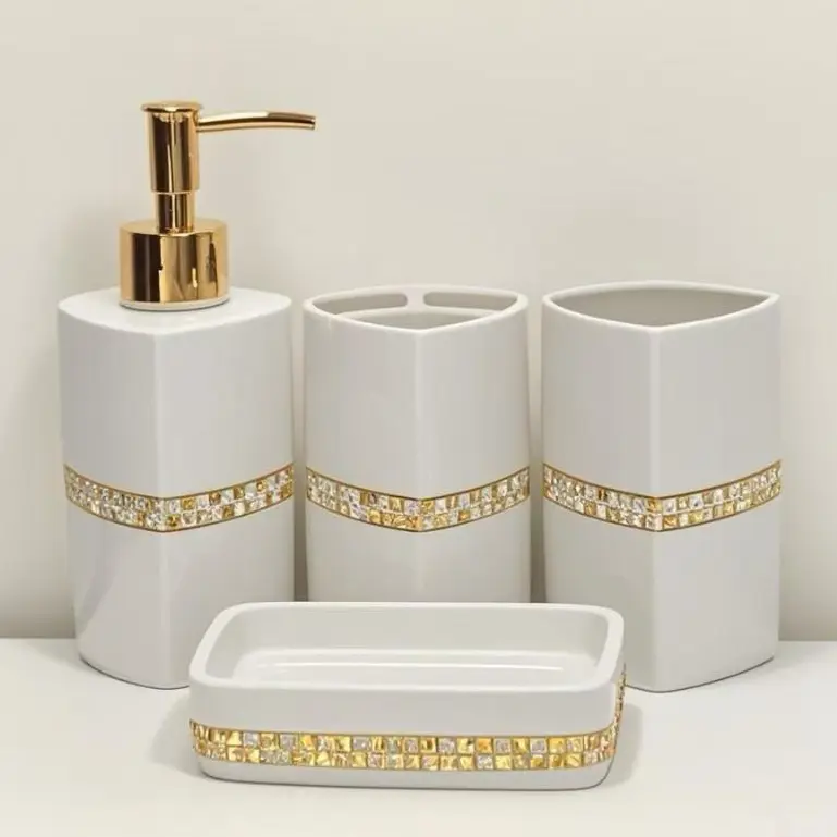 Conjunto de banheiro de luxo, suporte para sabonete líquido, suporte para escova de dentes