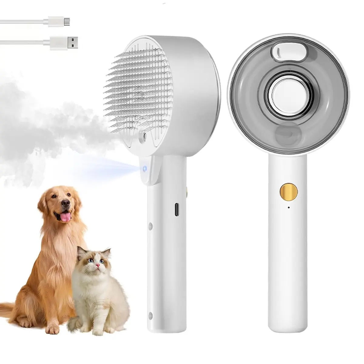 Escova Pet Vapor Gatos Cachorros Premium 4em1 | Removedor de Pelos Névoa Antiestático Massagem e Cuidad
