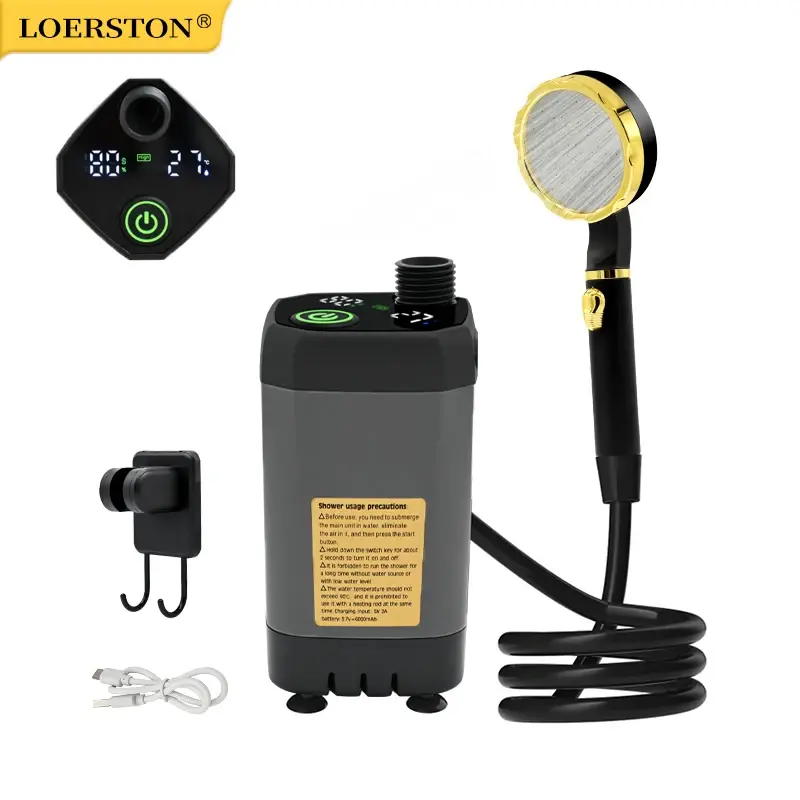Bomba de chuveiro de acampamento rv kit de chuveiro ao ar livre chuveiro de acampamento com tela cheia display digital inteligente ajustável 6000mah kit de chuveiro