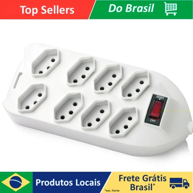 Régua de Tomadas Filtro de Linha com 8 Tomadas
