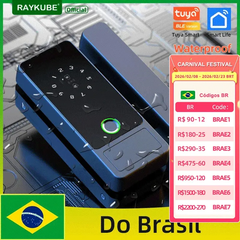 Fechadura Digital Eletrônica Inteligente Tuya BLE à Prova d'Água com Impressão Digital para Porta de Vidro, Instalação sem Furos para Escritório G18