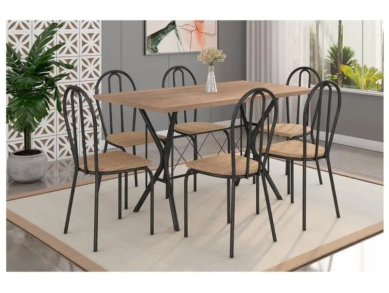 Mesa de Jantar 6 Cadeiras Retangular Preta - 1