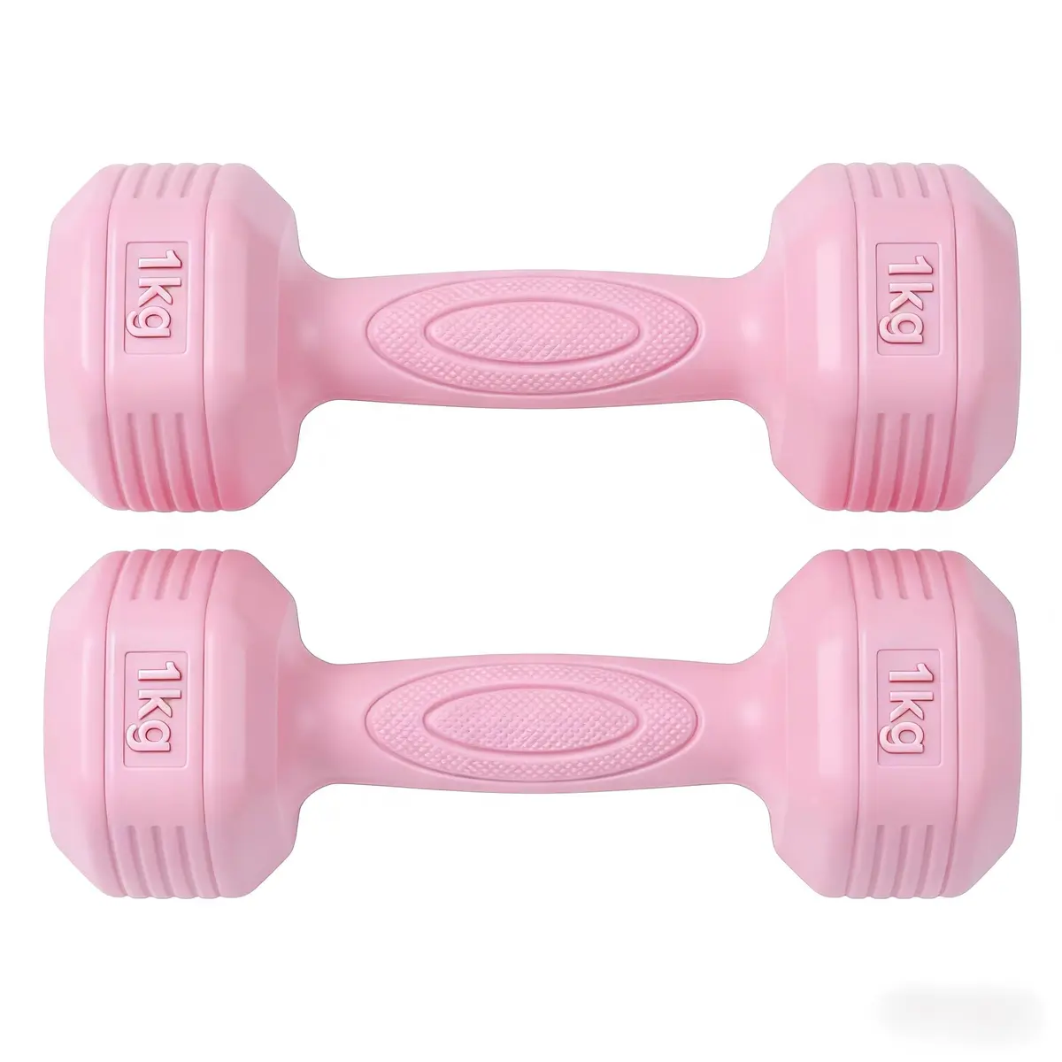 Halteres 1kg Par em PE, Rosa, Design Hexagonal Antirrolamento, Cabo Antiderrapante, para Musculação, Yoga e Pilates
