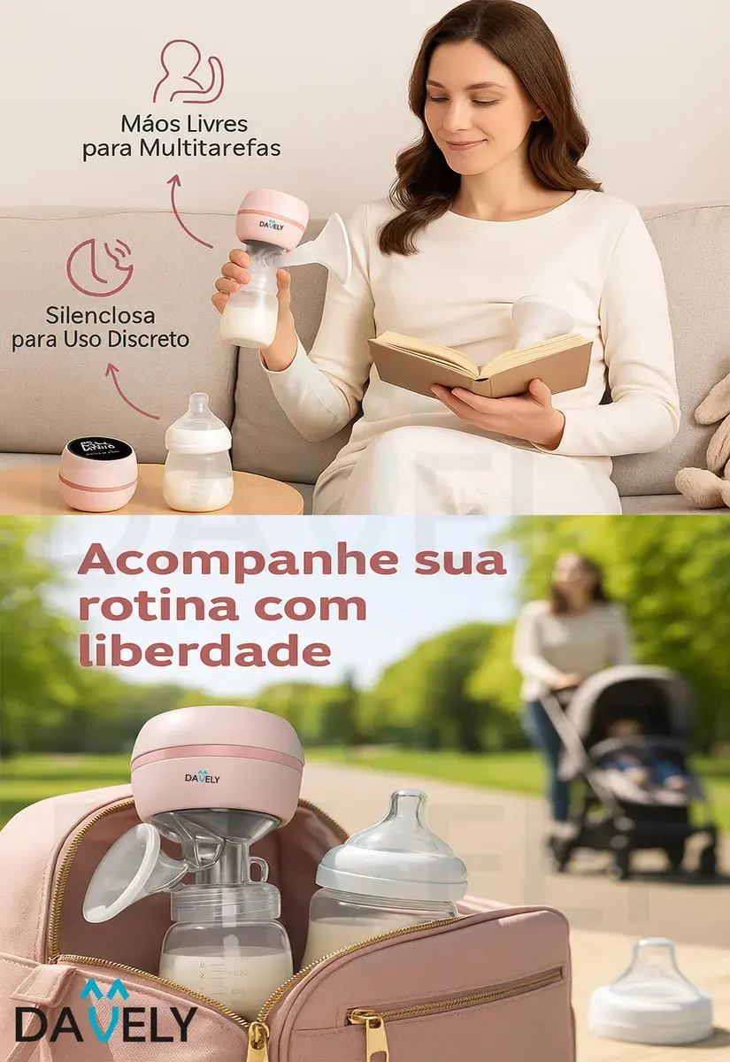 Bomba Tira Leite Materno Elétrica Portátil + Mamadeira Extratora Amamentação Sem BPA Coletor Sugador Bombinha Peito 3 Modos 9 Níveis de Sucção Recarregável Silenciosa Display Digital Davely thumbnail 2