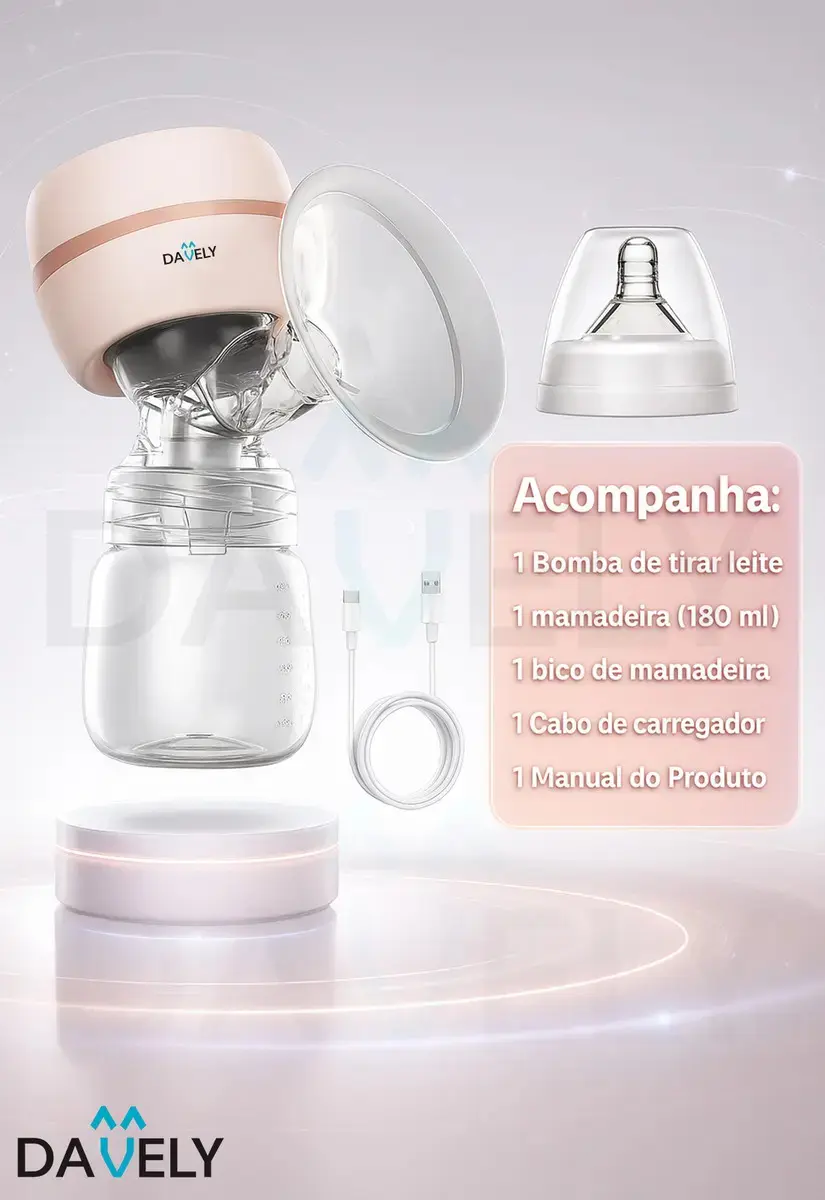Bomba Tira Leite Materno Elétrica Portátil + Mamadeira Extratora Amamentação Sem BPA Coletor Sugador Bombinha Peito 3 Modos 9 Níveis de Sucção Recarregável Silenciosa Display Digital Davely thumbnail 3