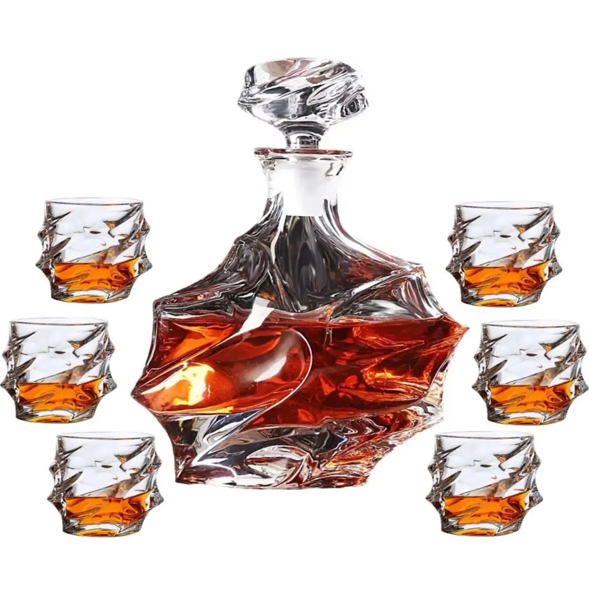 Kit Decanter Licoreira Garrafa Whisky Bourbon Vinho Luxo 7 Peças (6 Copos + 1 Garrafa Super Luxo) NilosDecor