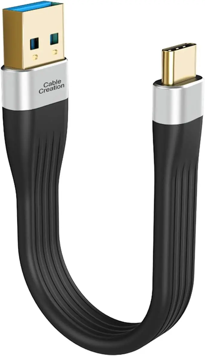 CableCreation Cabo USB 3.1 A para Tipo C curto de 0,12 metro, Cabo USB C | com carregamento rápido de 3A, cabo FPC de 5Gbps para Quest Link, MacBook, iPad Pro, Galaxy S22 S21/S20, SSD, Preto
