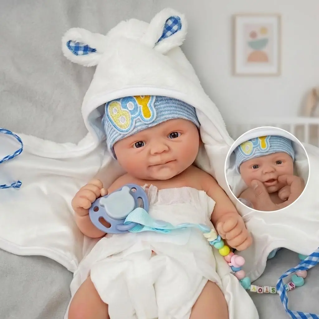 Bebê Reborn Boneco de Silicone Sólido Suave Realista 40cm com Acessórios