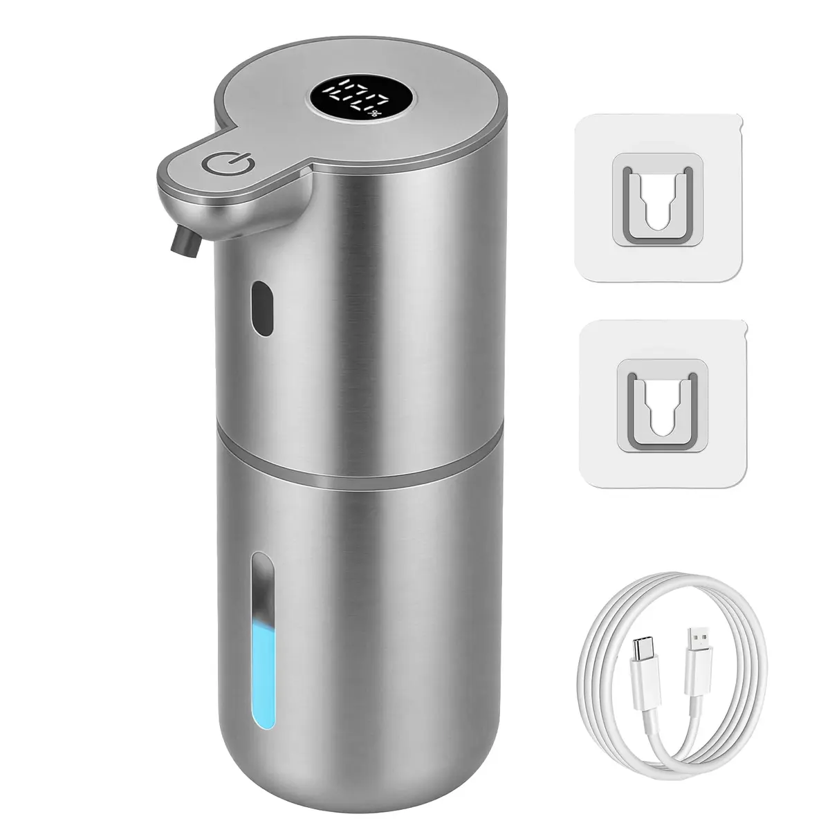 OHIFAST Dispensador automático de sabonete líquido, sem toque, recarregável por USB, dispensador inteligente de sabonete, ajustável em 6 níveis, 380 ml, montado na parede para banheiro, acessórios de