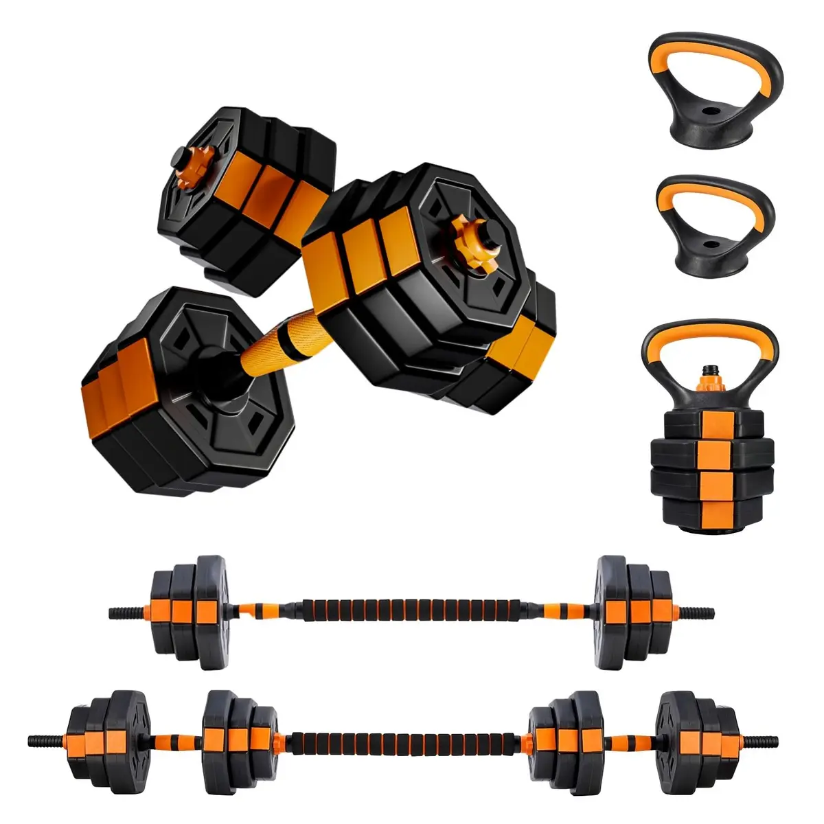 Joyfox Kit Halteres Ajustáveis 20Kg Octogonal | 5 em 1, com Anilhas e Kettlebell, Multifuncional, para Musculação, Crossfit e Academia em Casa