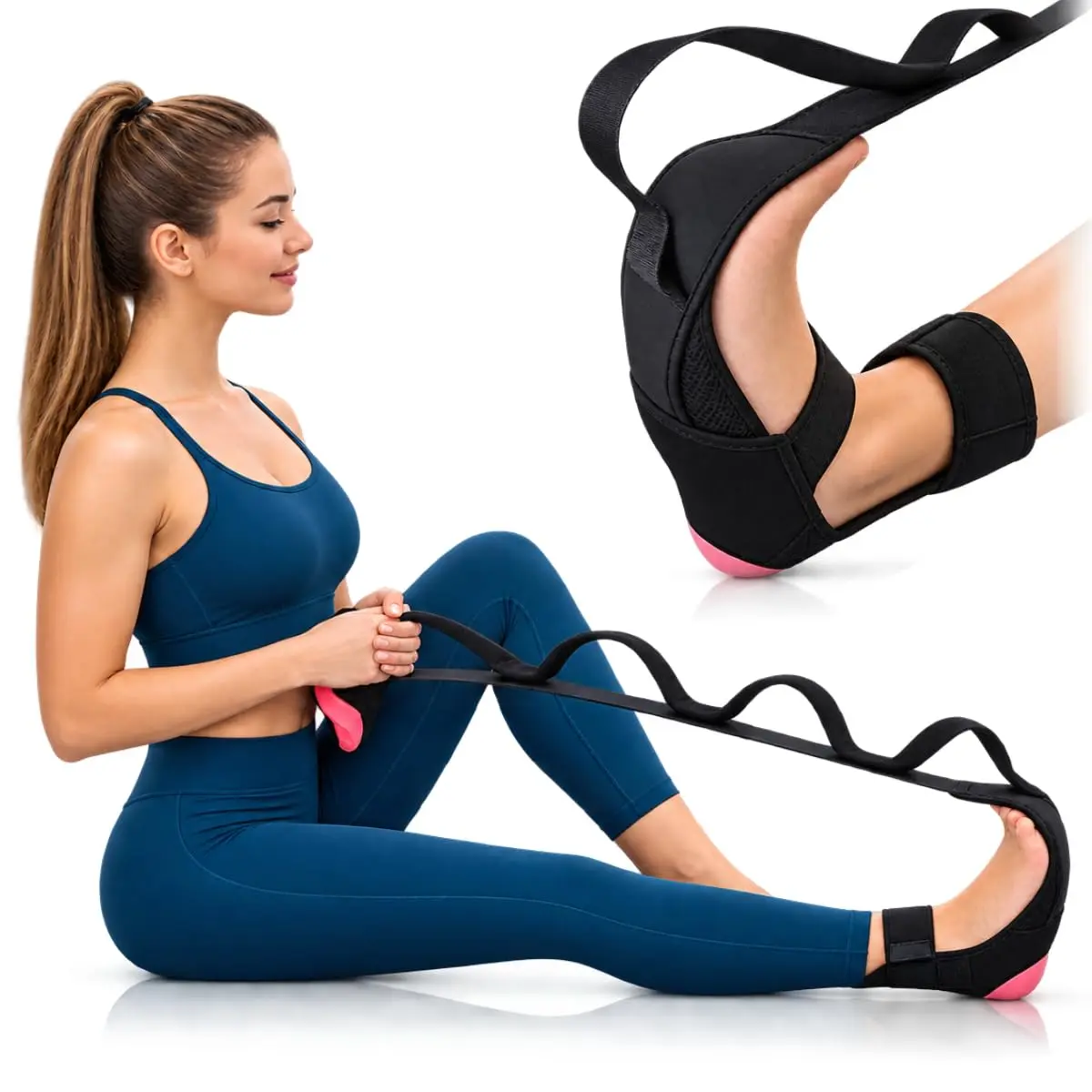 Faixa de Alongamento para Pés e Pernas, Yoga, Pilates, Fisioterapia e Fascite Plantar com 7 Alças Ajustáveis - Tomóvi