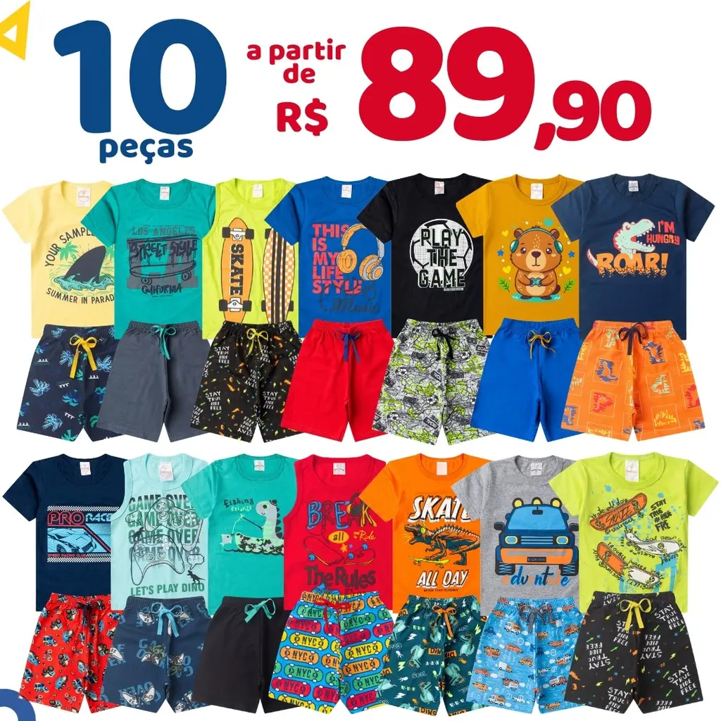 Kit 10 Peças Roupa Infantil Menino Verão 5 Bermudas + 5 Camisetas Conjunto Criança Masculino - 1