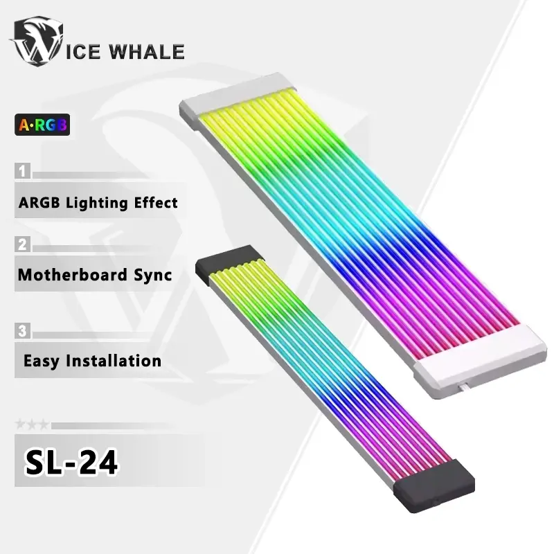 Bar de tira de luz led rgb flexível, baleia de gelo, placa argb, capa para fonte de alimentação de computador, atx 24pin, gpu, cabos e capa de placa de vídeo - 1