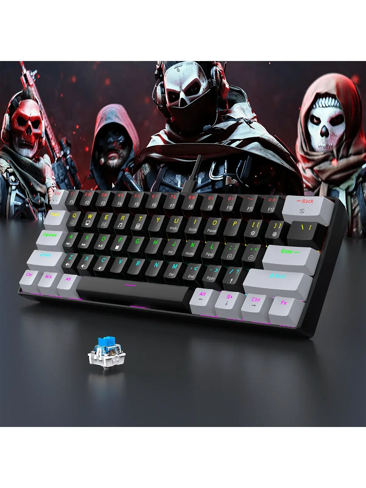 Teclado mecânico para jogos com fio 60% RGB retroiluminado ultra compacto mini layout para jogadores de PC/Mac e tipistas design de viagem fácil