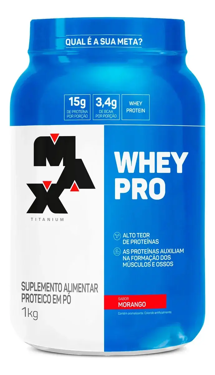 Proteína Max Titanium Whey Pro Concetrado em pó sabor Morango x 1kg - 1