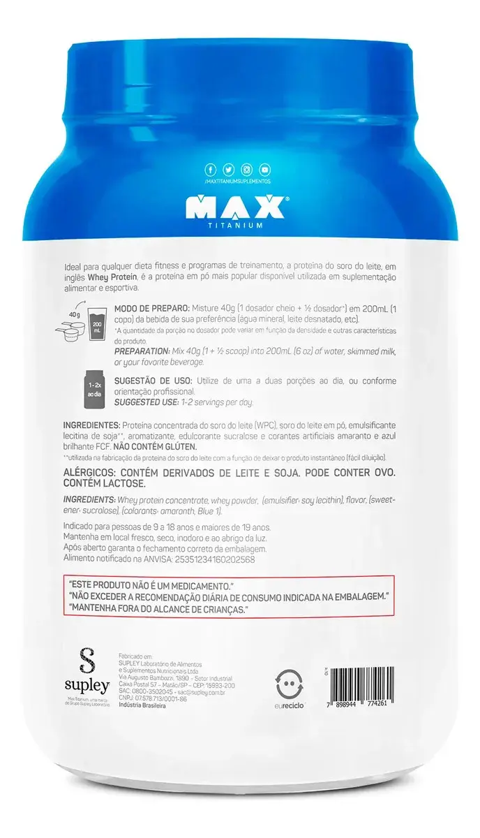 Proteína Max Titanium Whey Pro Concetrado em pó sabor Morango x 1kg thumbnail 3