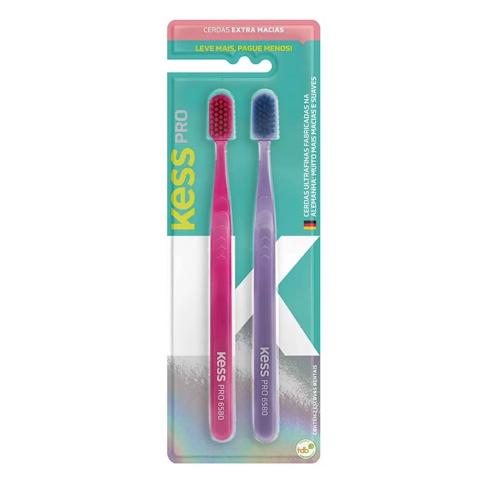 Kess Pack Com 2 Escovas Dentais Pro Extra Macias, Cores Sortidas - 1